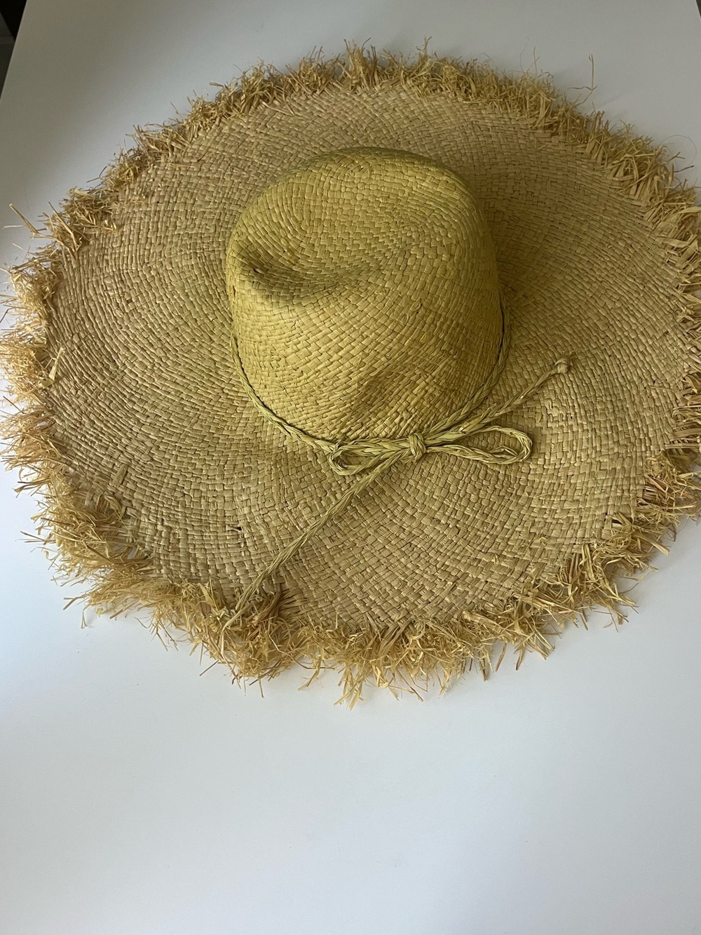 Natural Raffia Straw Wide Brim Sun Hat - Fringe Trim